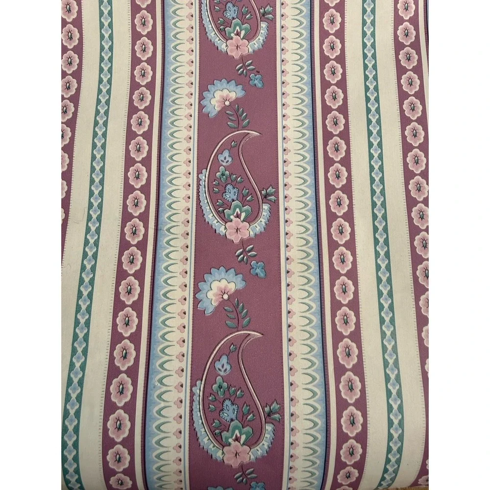 Vintage 80s Floral Wallpaper Roll Cottagecore Striped Paisley